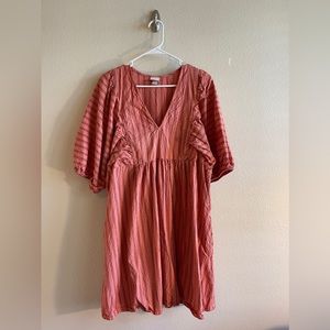 Pink striped, puff sleeve dress
